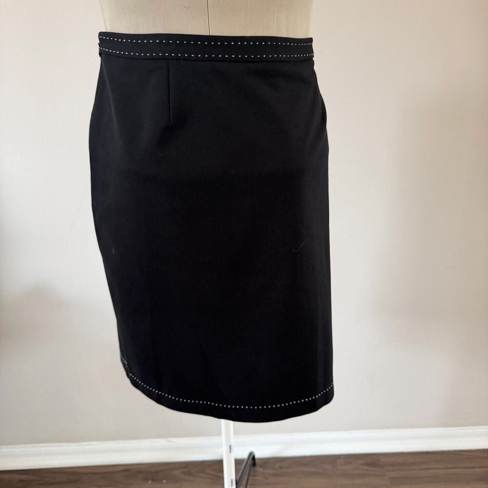 Vtg Y2K 2000s Black Mini Skirt Contrast Stitch Slit Sz 14 Fairy Grunge Skater - Picture 4 of 7